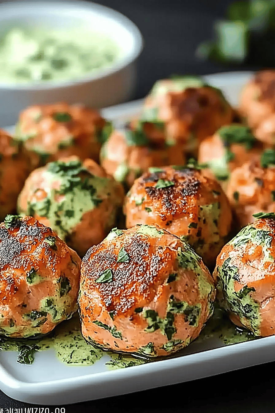 baked salmon meatballs slice on plate showing perfect texture and swirl pattern