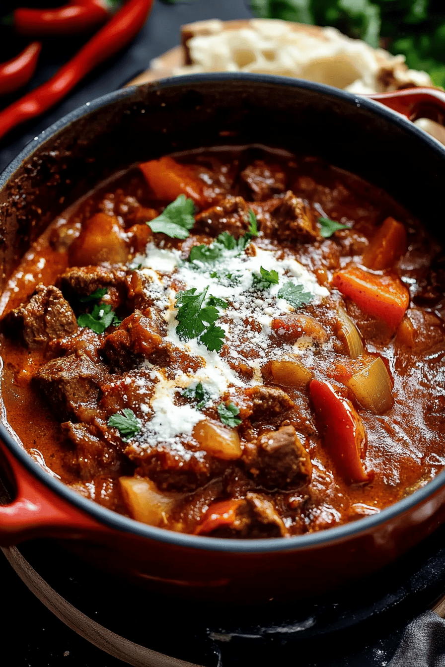 beef goulash slice on plate showing perfect texture and swirl pattern
