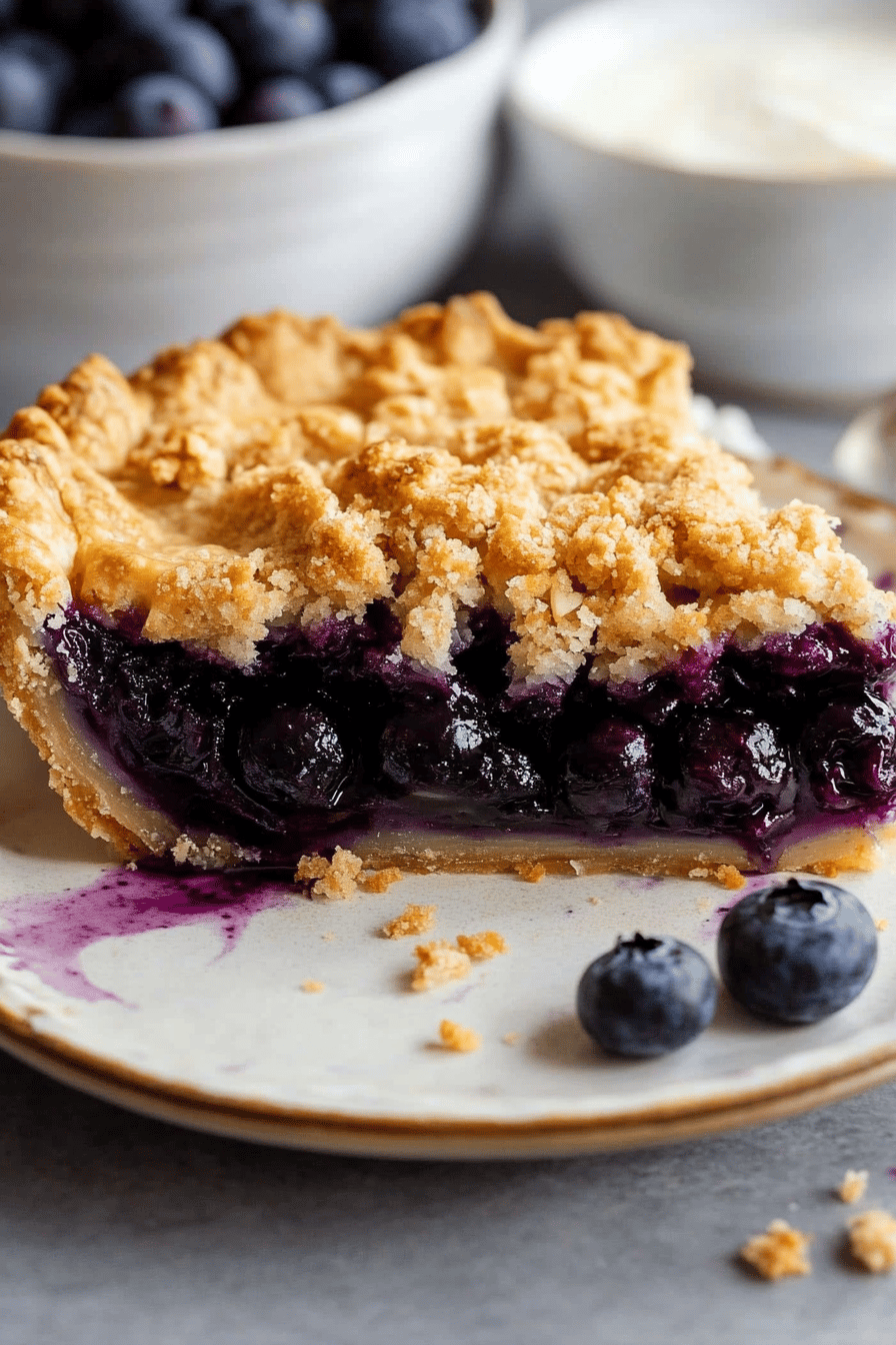 blueberry crumble pie ingredients organized and measured on kitchen counter