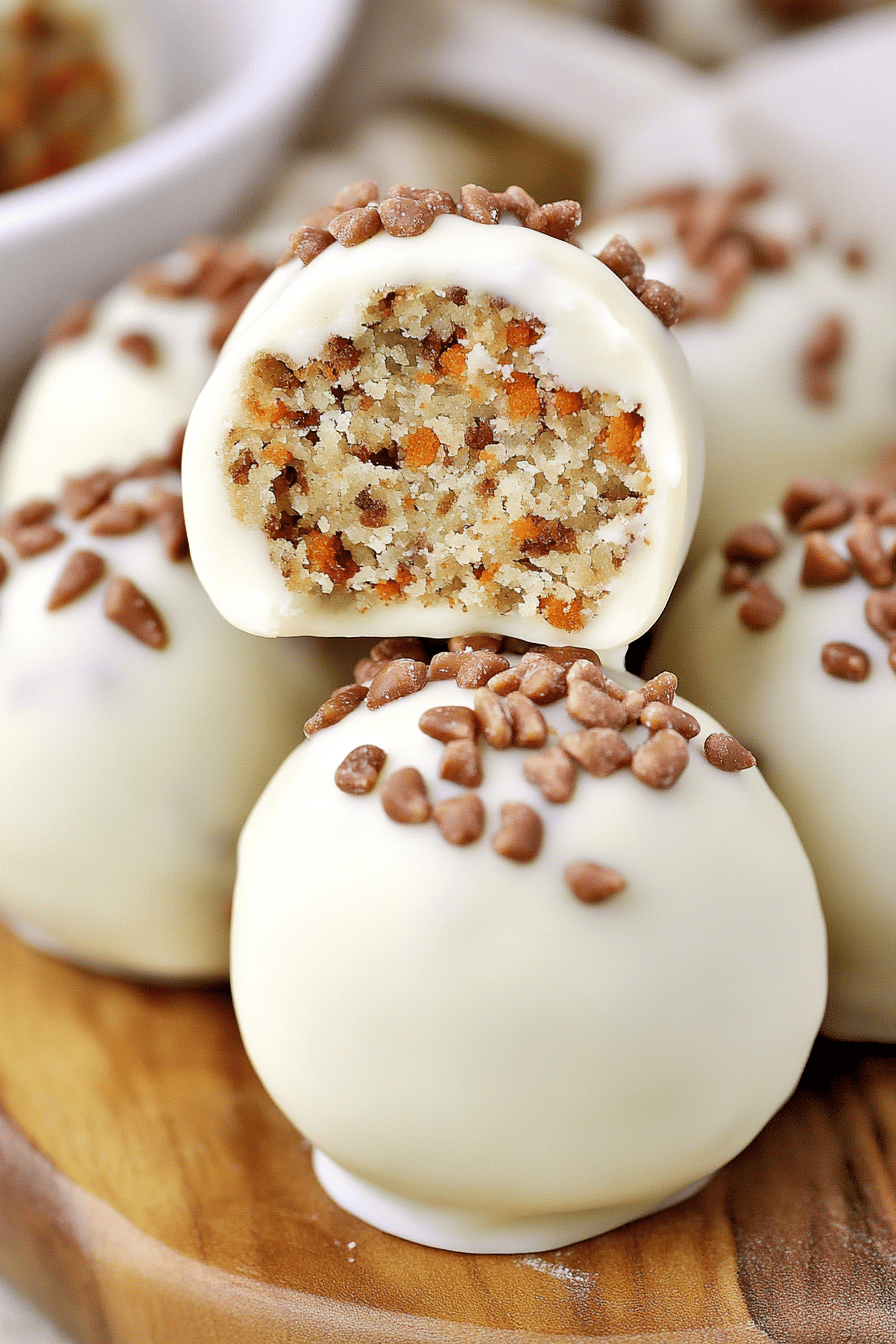 carrot cake truffles slice on plate showing perfect texture and swirl pattern