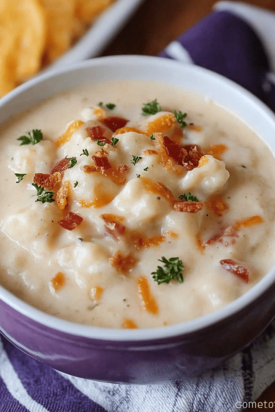 cauliflower soup slice on plate showing perfect texture and swirl pattern