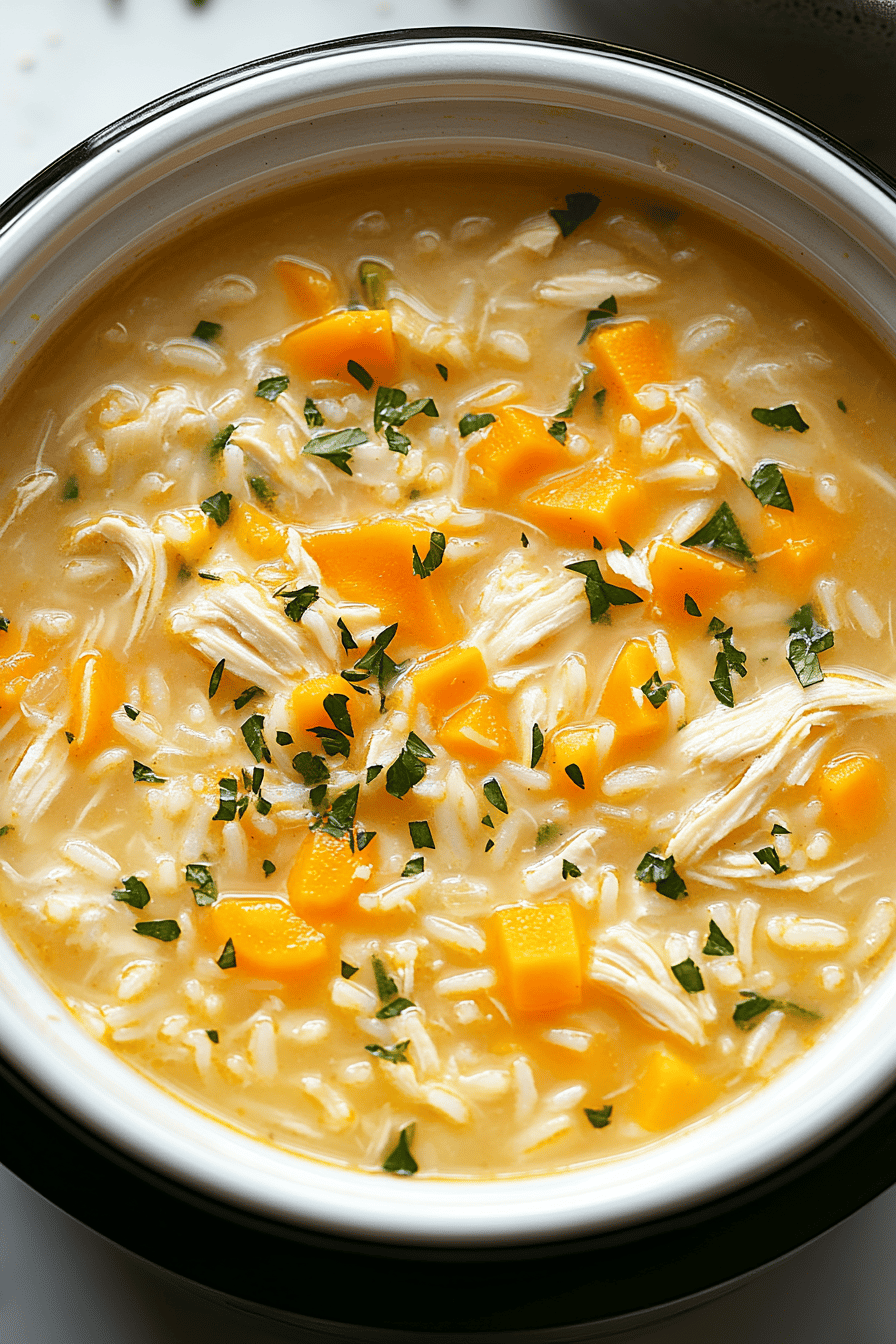 chicken and rice soup ingredients organized and measured on kitchen counter