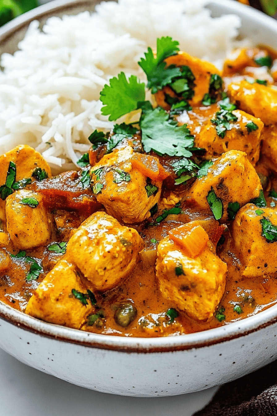 chicken curry ingredients organized and measured on kitchen counter