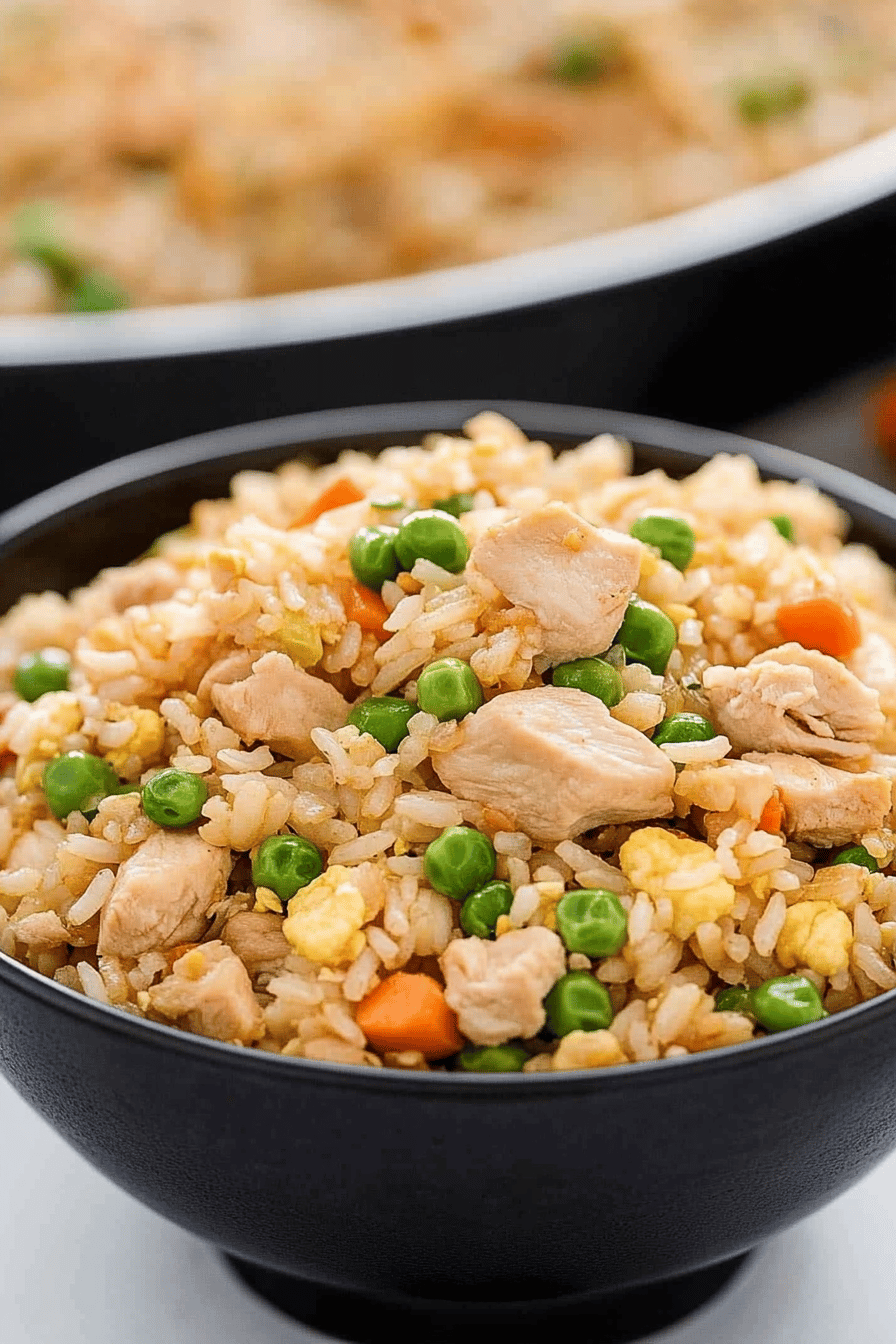 chicken fried rice slice on plate showing perfect texture and swirl pattern