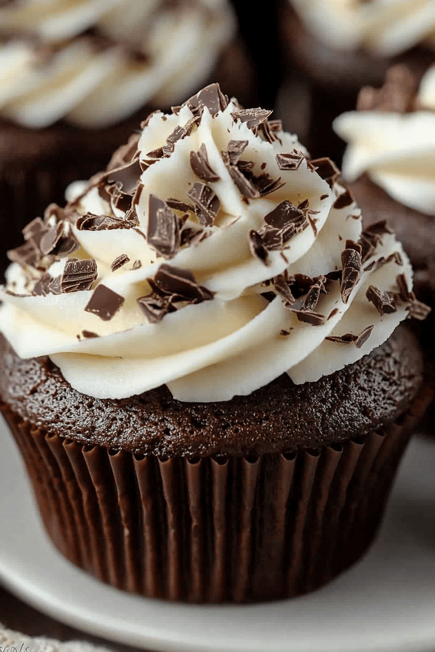 chocolate cupcakes slice on plate showing perfect texture and swirl pattern