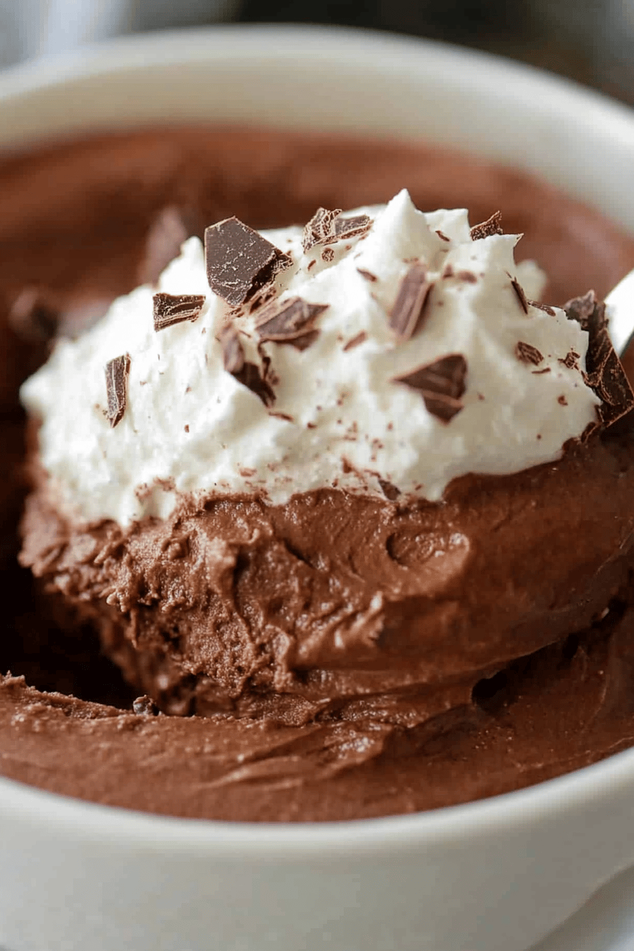 chocolate mousse slice on plate showing perfect texture and swirl pattern