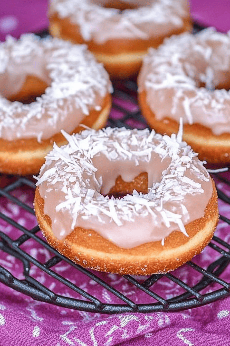 coconut cream donuts slice on plate showing perfect texture and swirl pattern