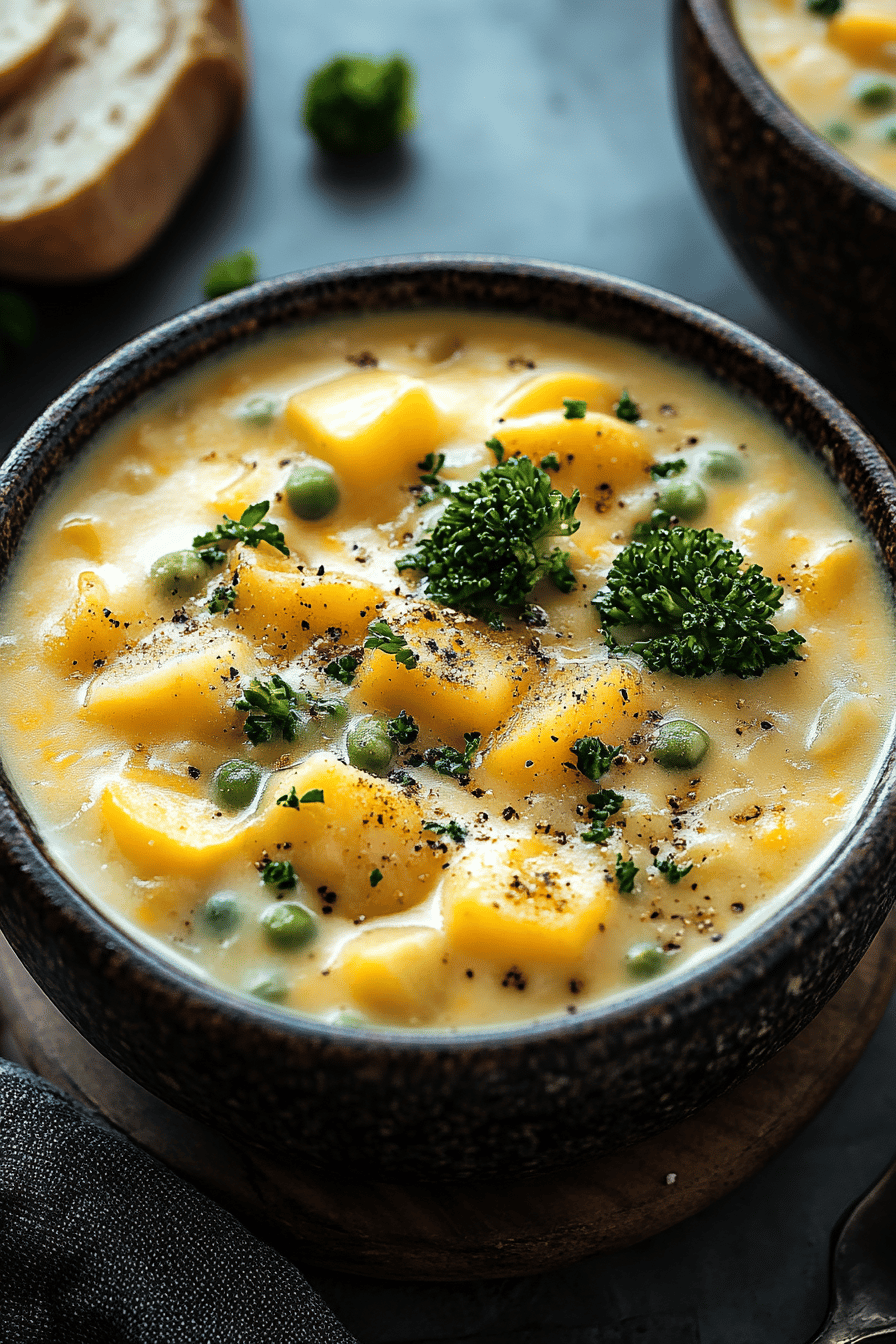 crockpot potato soup slice on plate showing perfect texture and swirl pattern