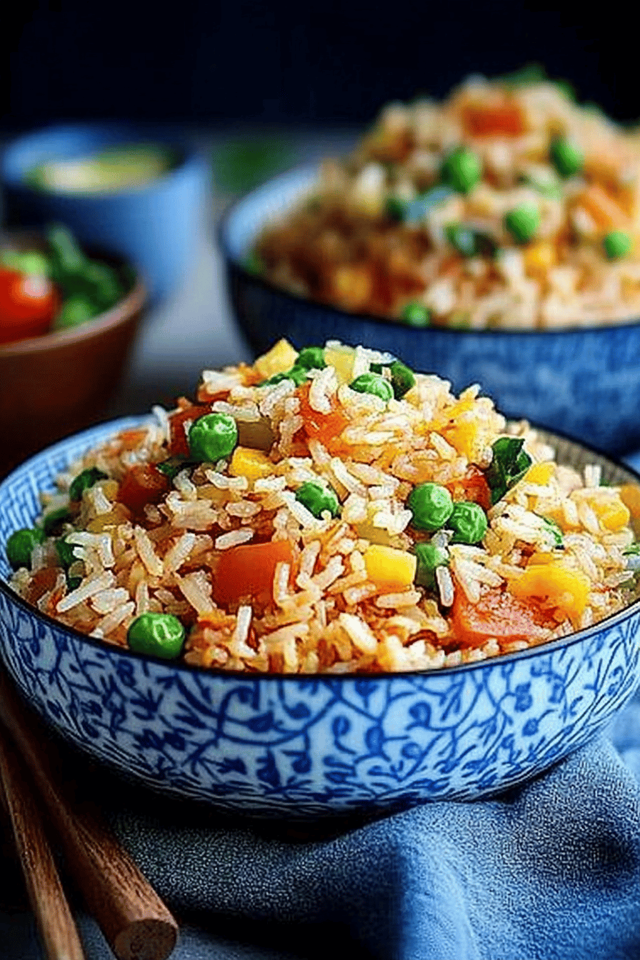 fried rice slice on plate showing perfect texture and swirl pattern