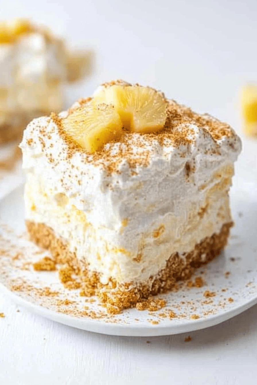 pineapple dream dessert slice on plate showing perfect texture and swirl pattern