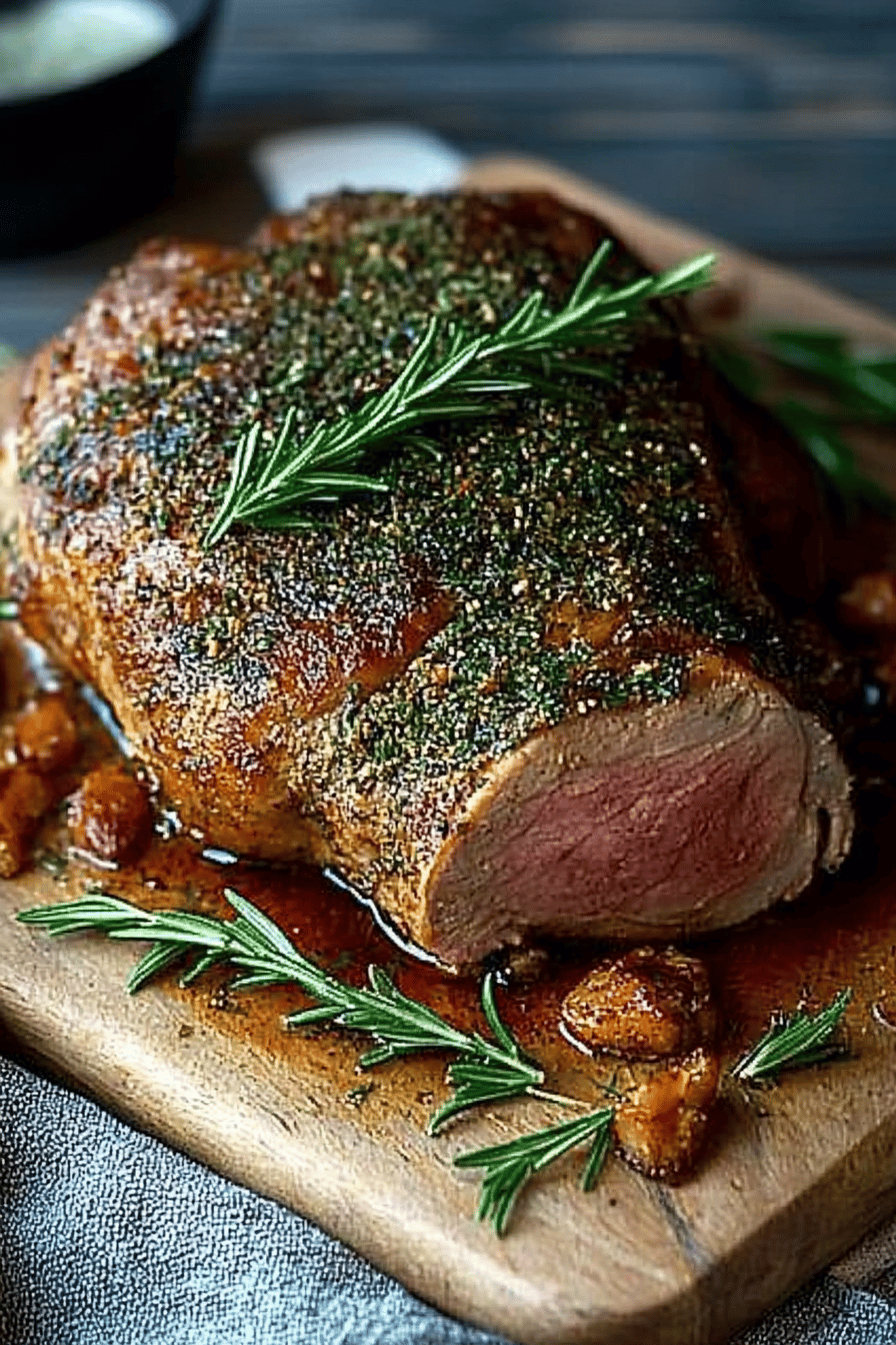 roast leg of lamb slice on plate showing perfect texture and swirl pattern