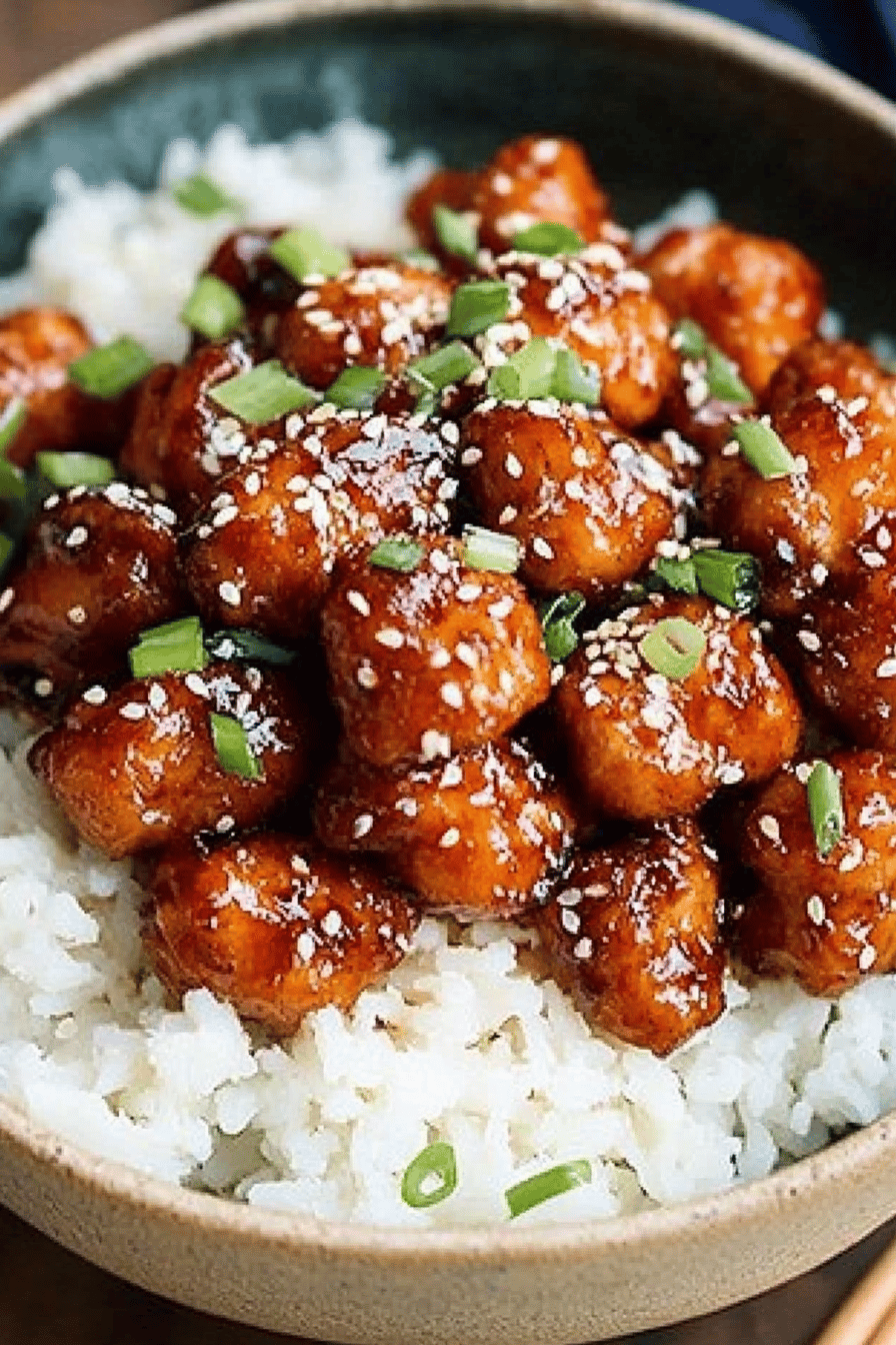 sesame chicken slice on plate showing perfect texture and swirl pattern