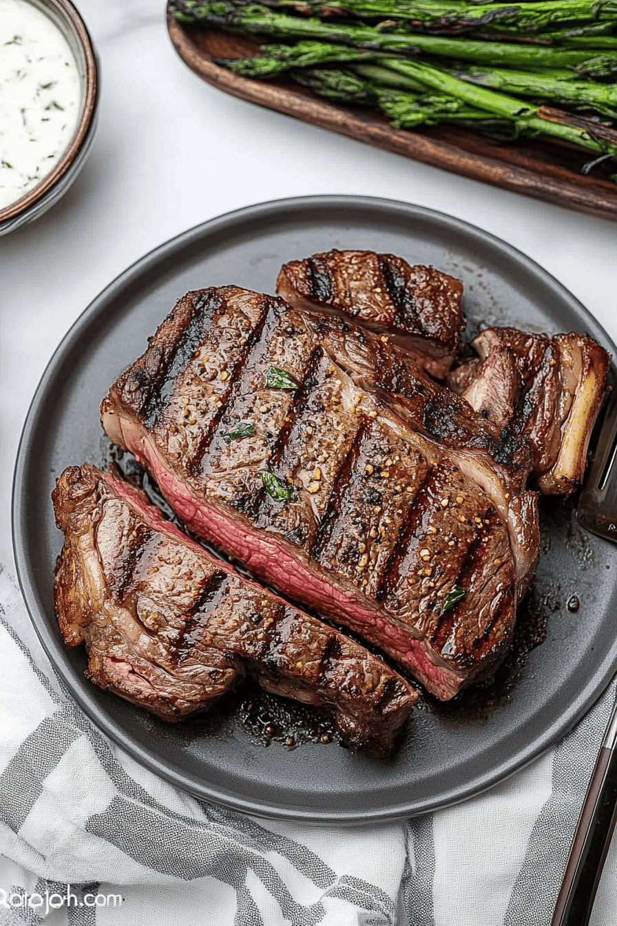 smoke a ribeye slice on plate showing perfect texture and swirl pattern