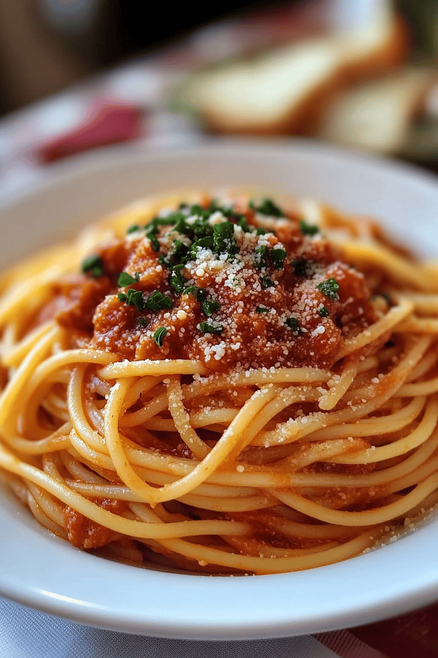 spaghetti recipe slice on plate showing perfect texture and swirl pattern
