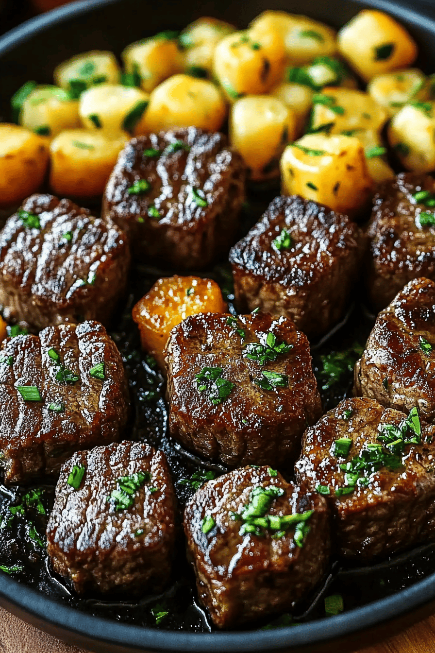 steak bites ingredients organized and measured on kitchen counter