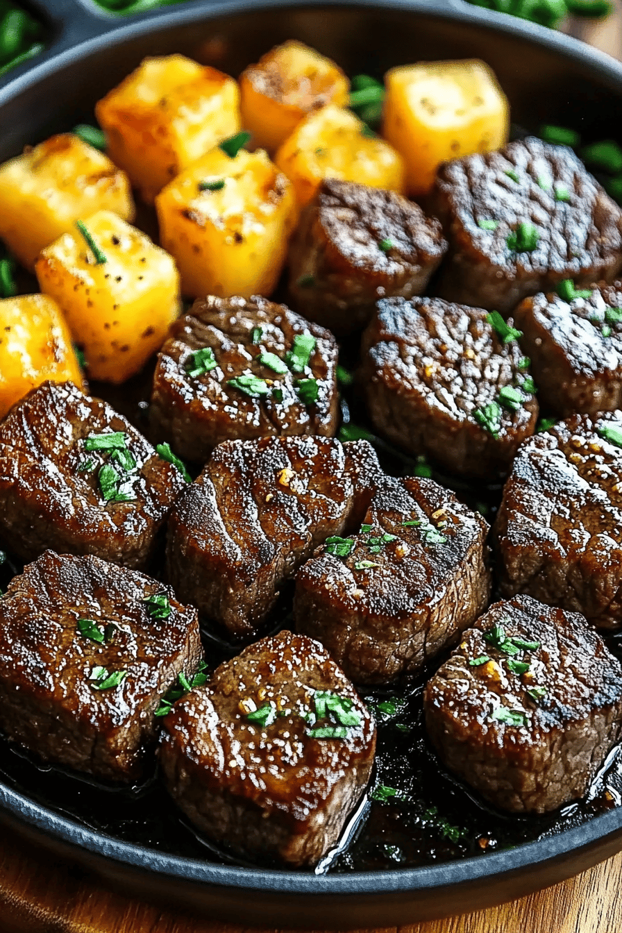 steak bites slice on plate showing perfect texture and swirl pattern