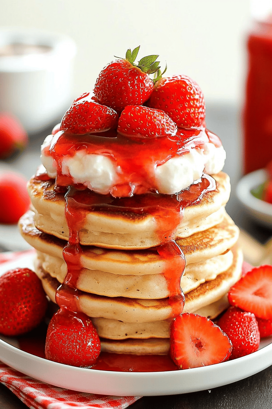 strawberry pancakes slice on plate showing perfect texture and swirl pattern