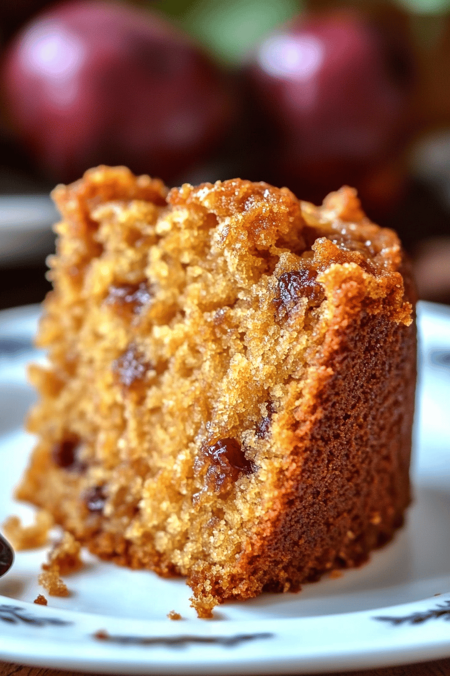 Amish Applesauce Cake slice on plate showing perfect texture and swirl pattern