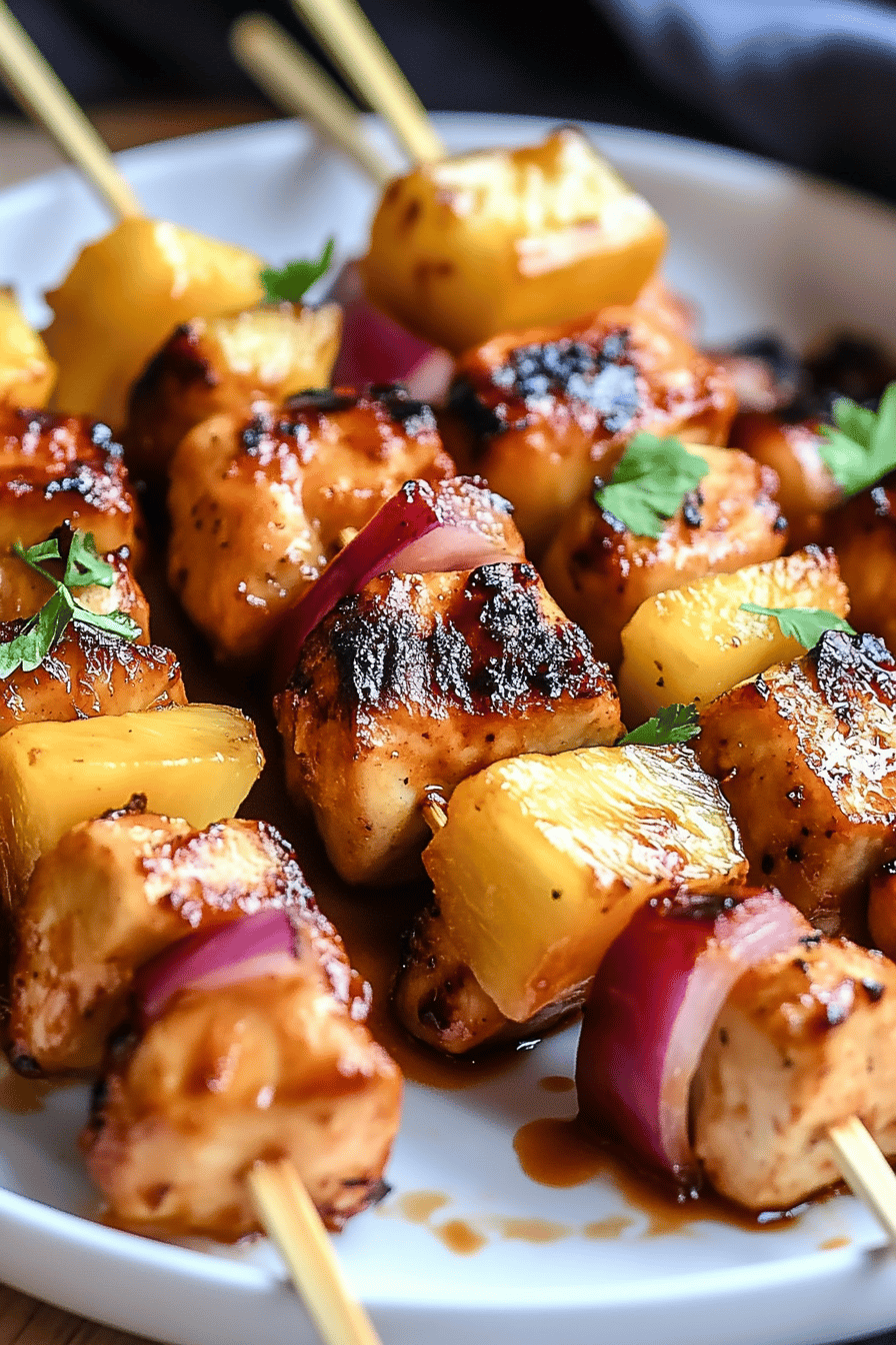 BBQ Pineapple Chicken Kabobs ingredients organized and measured on kitchen counter