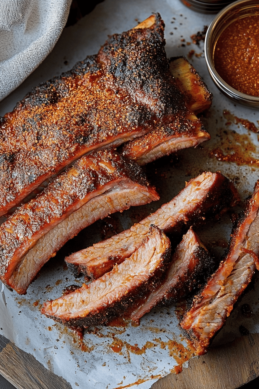 BBQ ribs ingredients organized and measured on kitchen counter