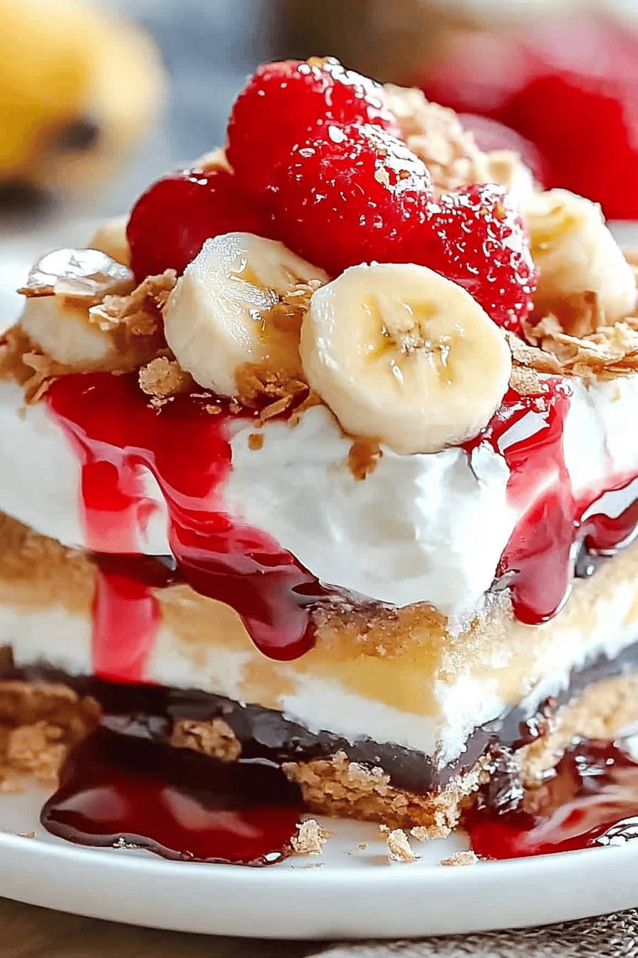 Banana Split Dessert ingredients organized and measured on kitchen counter