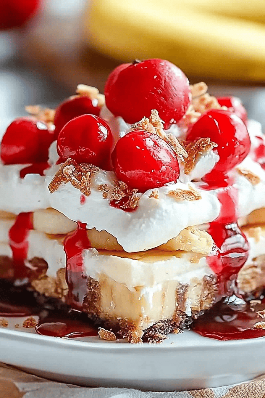 Banana Split Dessert slice on plate showing perfect texture and swirl pattern