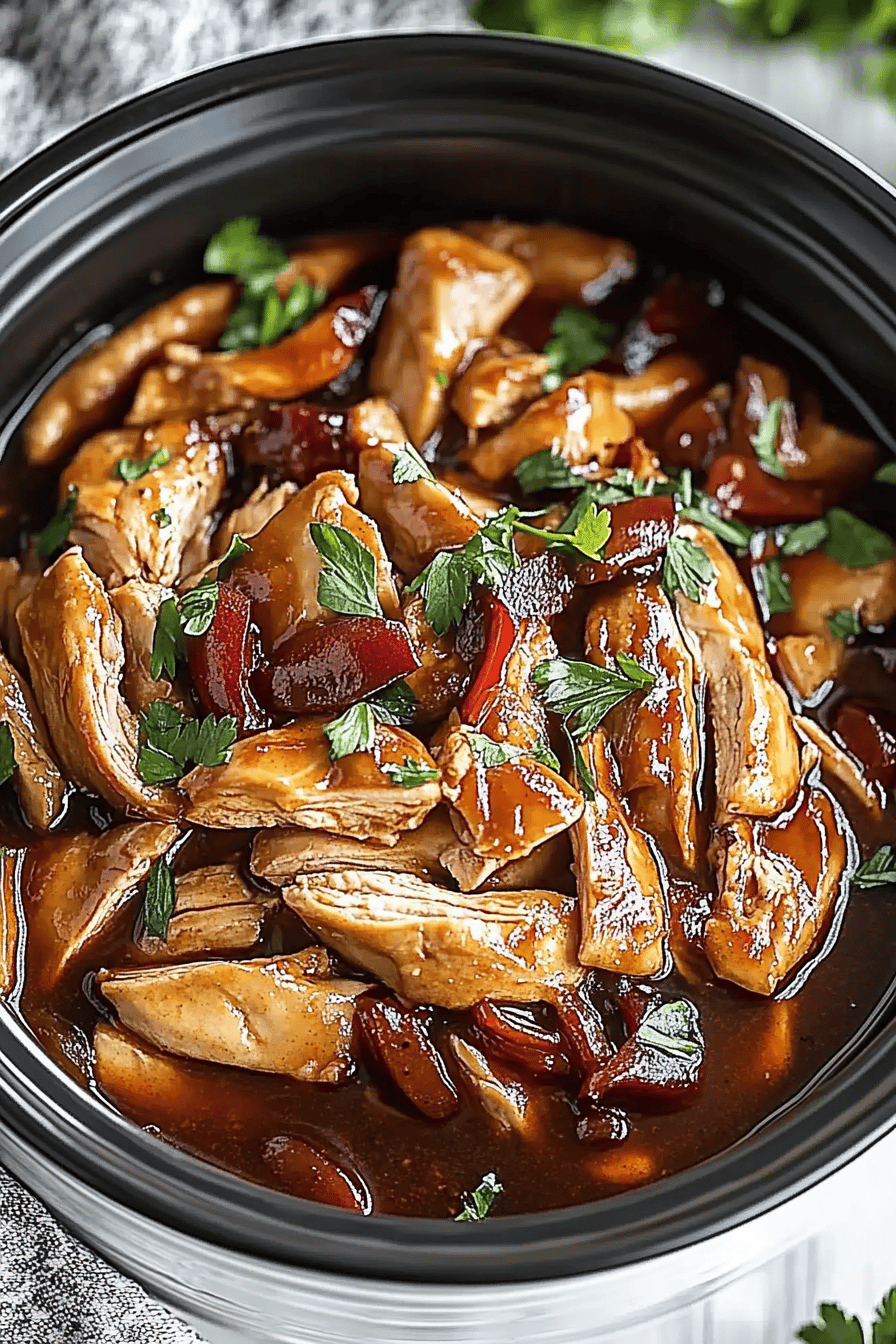 Bourbon chicken recipe slice on plate showing perfect texture and swirl pattern