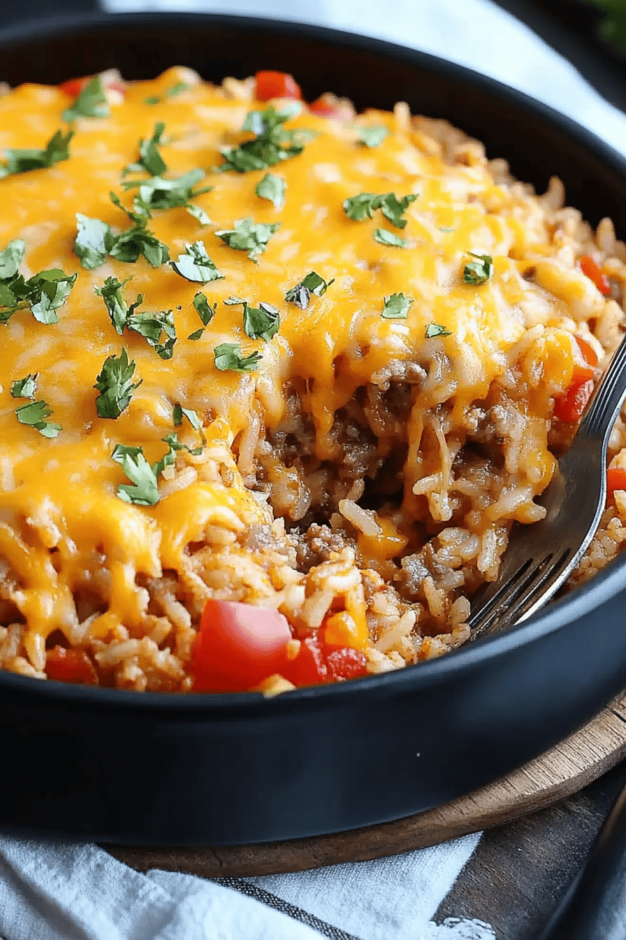 Cheesy taco rice ingredients organized and measured on kitchen counter
