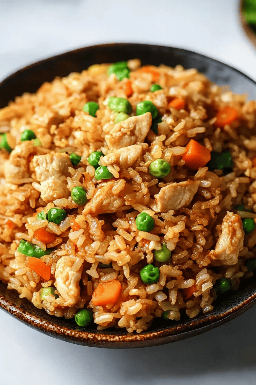 Chicken Fried Rice Recipe slice on plate showing perfect texture and swirl pattern