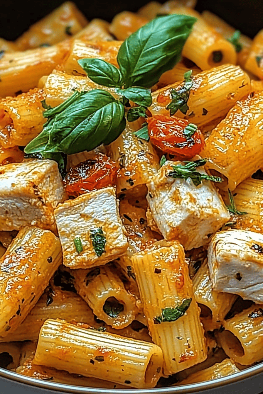 Chicken Rigatoni ingredients organized and measured on kitchen counter