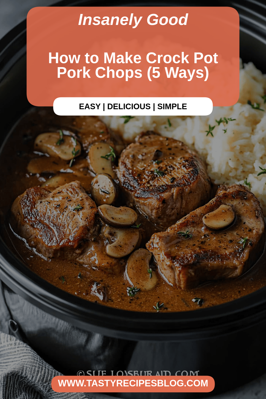 Crock Pot Pork Chops final dish beautifully presented and ready to serve