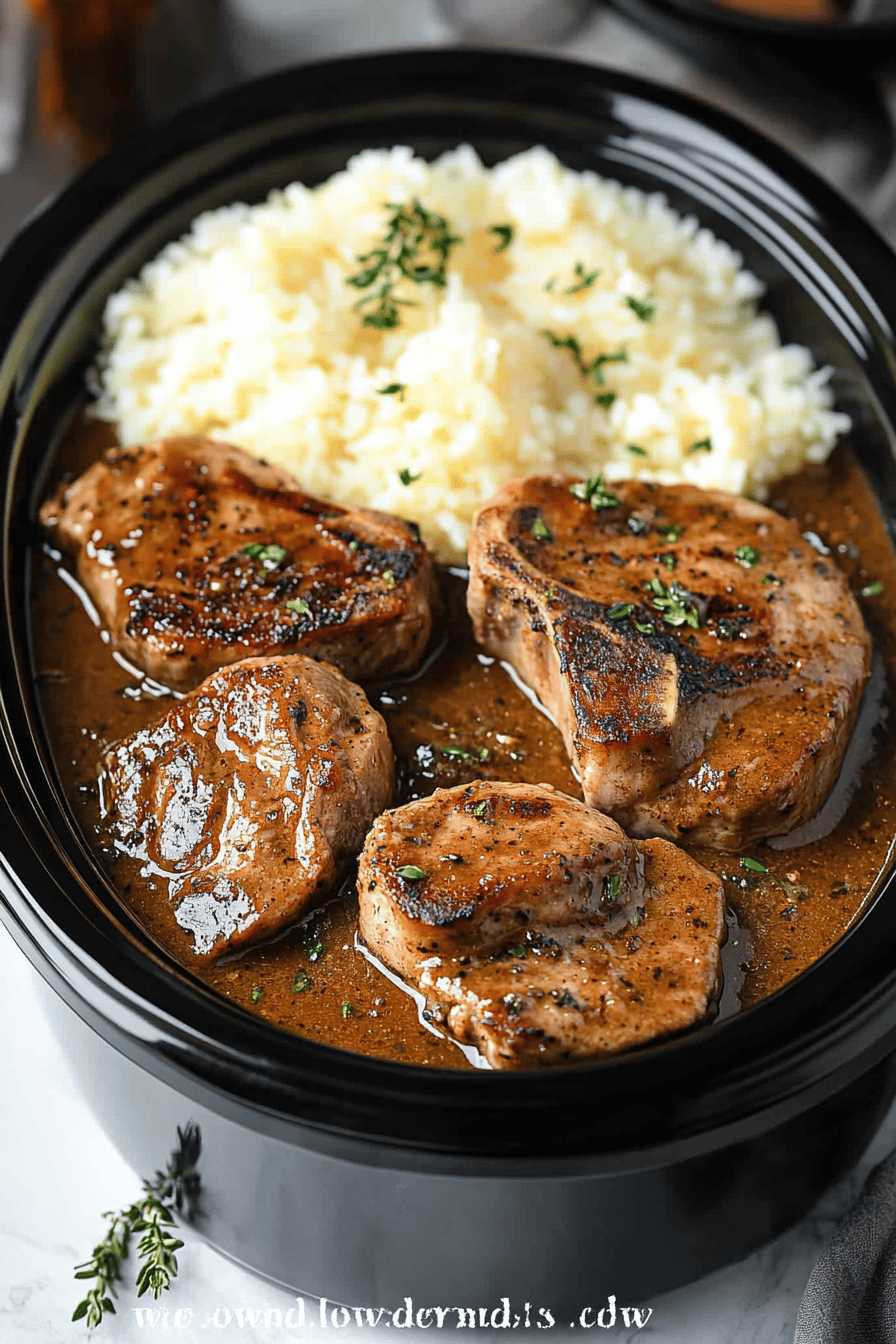 Crock-Pot Pork Chops ingredients organized and measured on kitchen counter