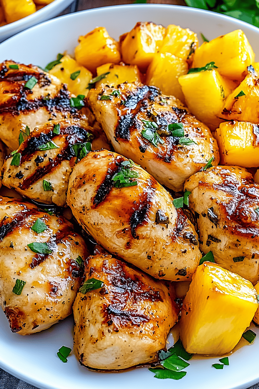 Grilled Mango Pineapple Chicken ingredients organized and measured on kitchen counter