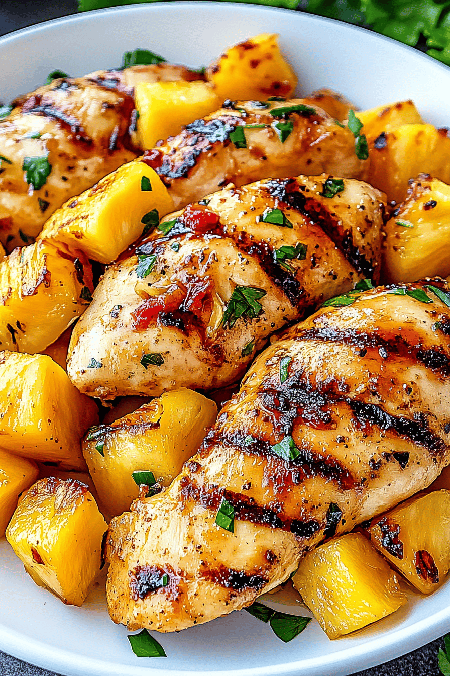 Grilled Mango Pineapple Chicken slice on plate showing perfect texture and swirl pattern