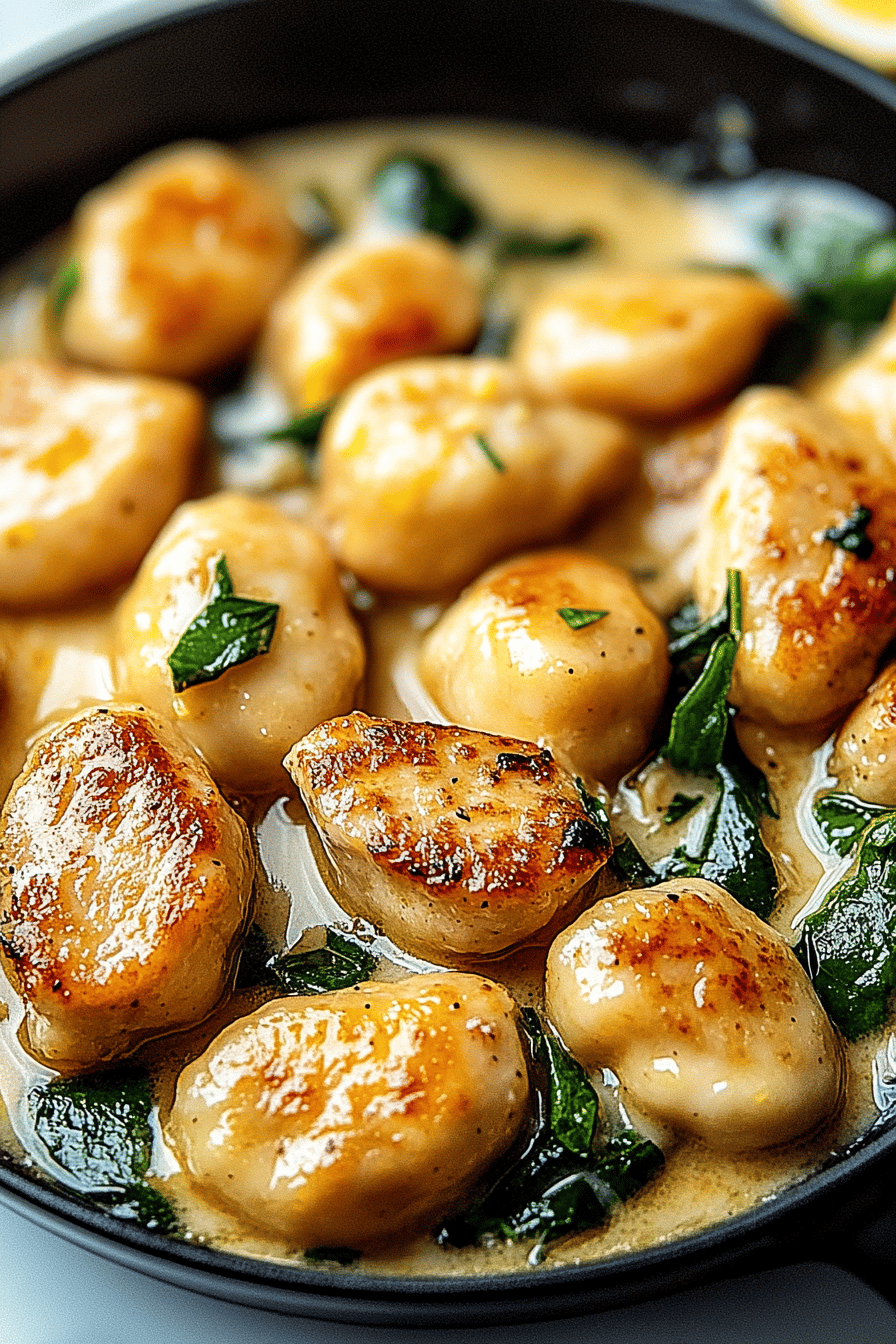 Lemon Chicken Gnocchi slice on plate showing perfect texture and swirl pattern