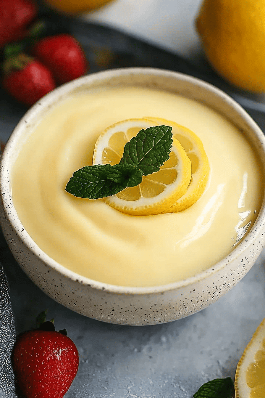 Lemon custard recipe ingredients organized and measured on kitchen counter