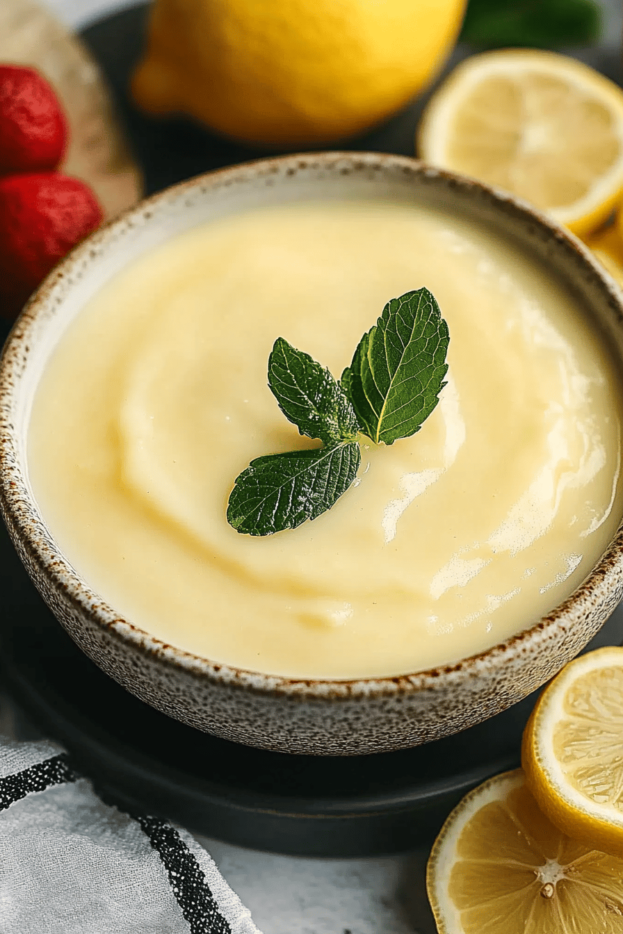 Lemon custard recipe slice on plate showing perfect texture and swirl pattern