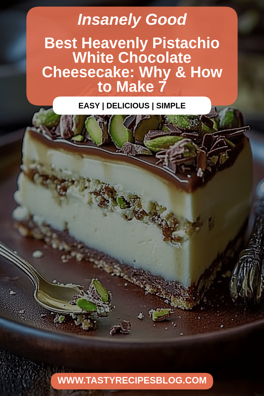 Pistachio white chocolate cheesecake final dish beautifully presented and ready to serve