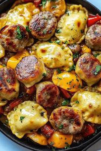 Sheet pan sausage pierogies