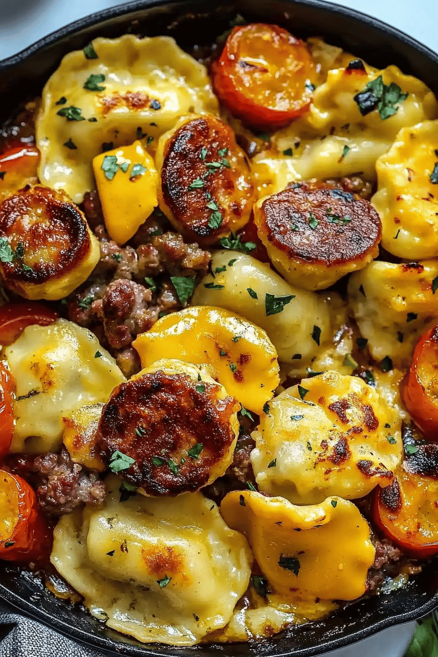 Sheet pan sausage pierogies slice on plate showing perfect texture and swirl pattern
