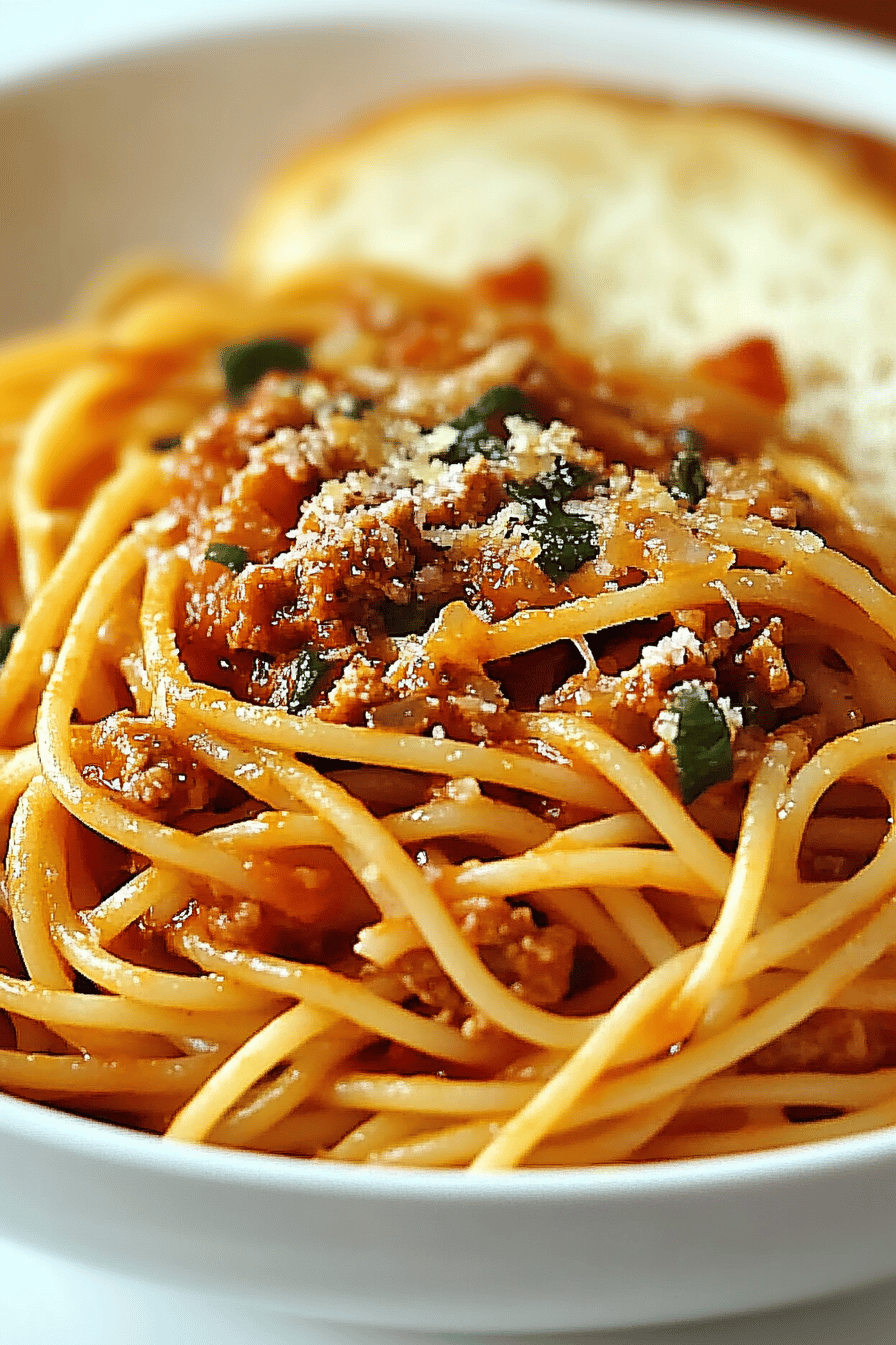 Spaghetti slice on plate showing perfect texture and swirl pattern