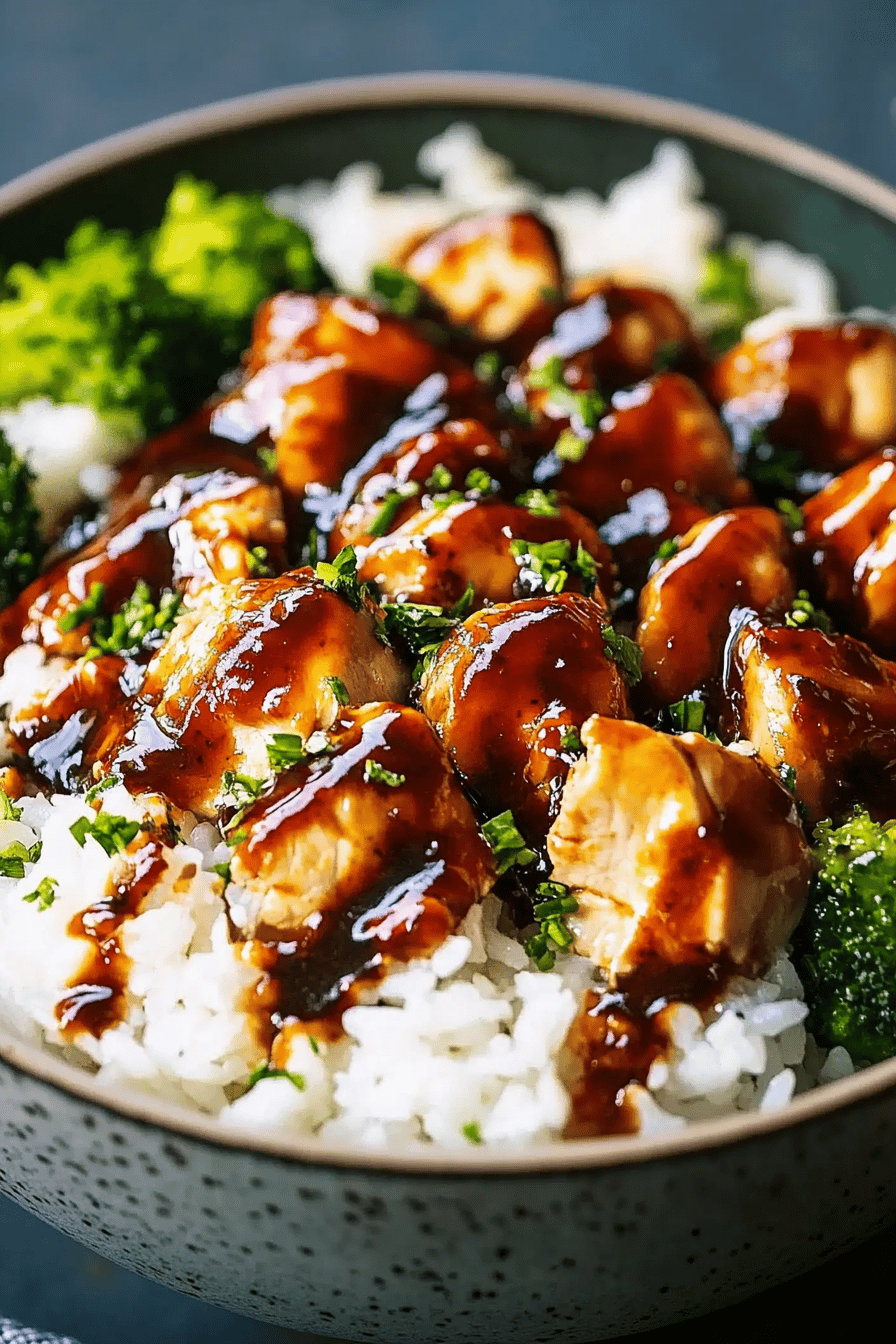 Sticky Chicken Rice Bowls ingredients organized and measured on kitchen counter