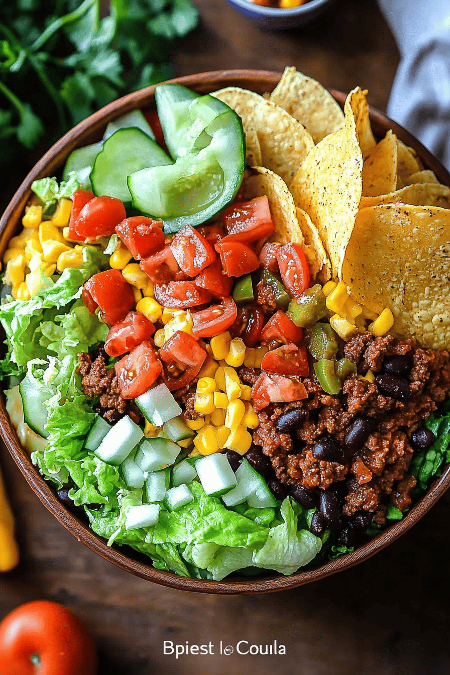 Taco Salad ingredients organized and measured on kitchen counter