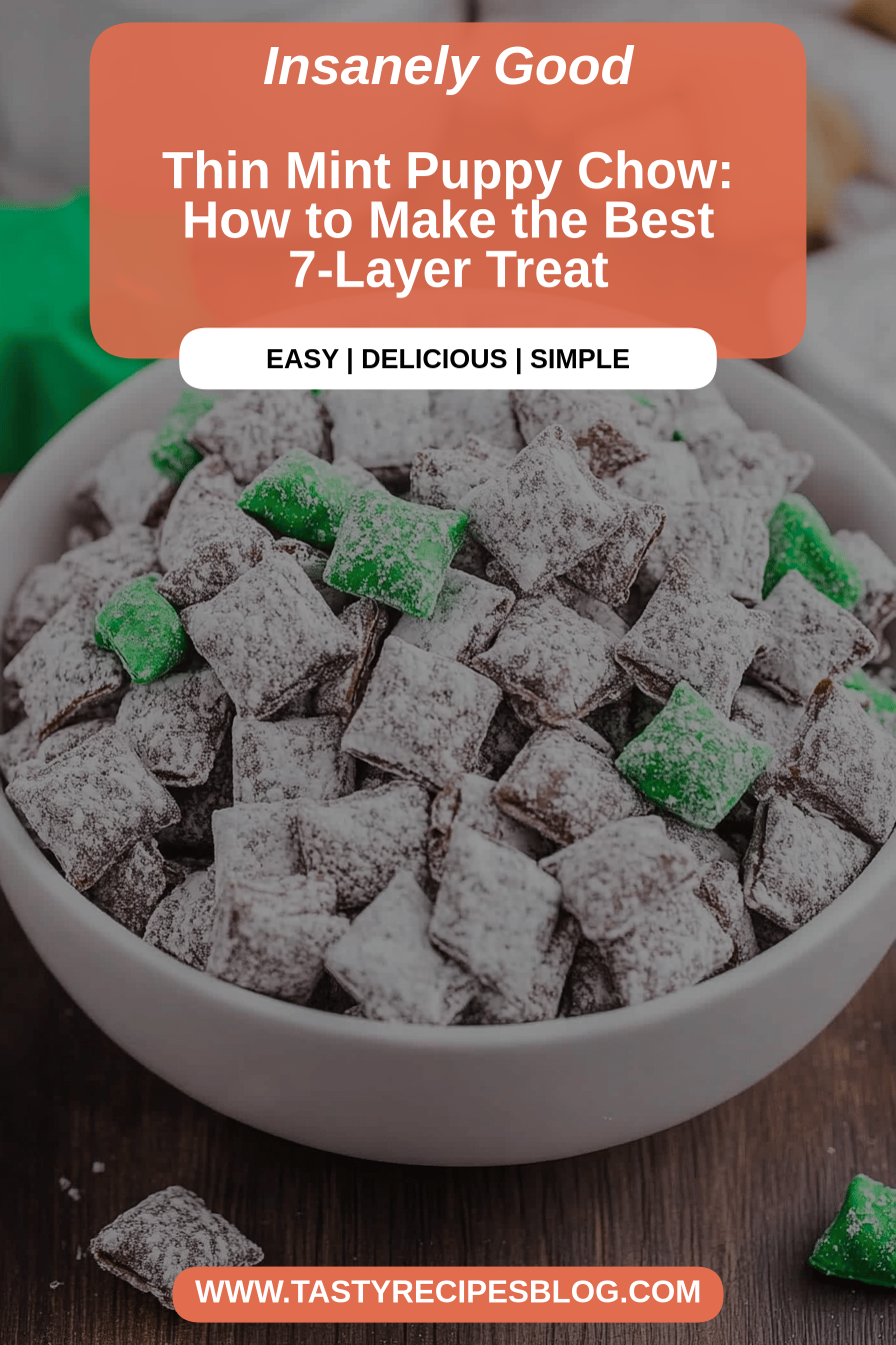 Thin Mint Puppy Chow final dish beautifully presented and ready to serve