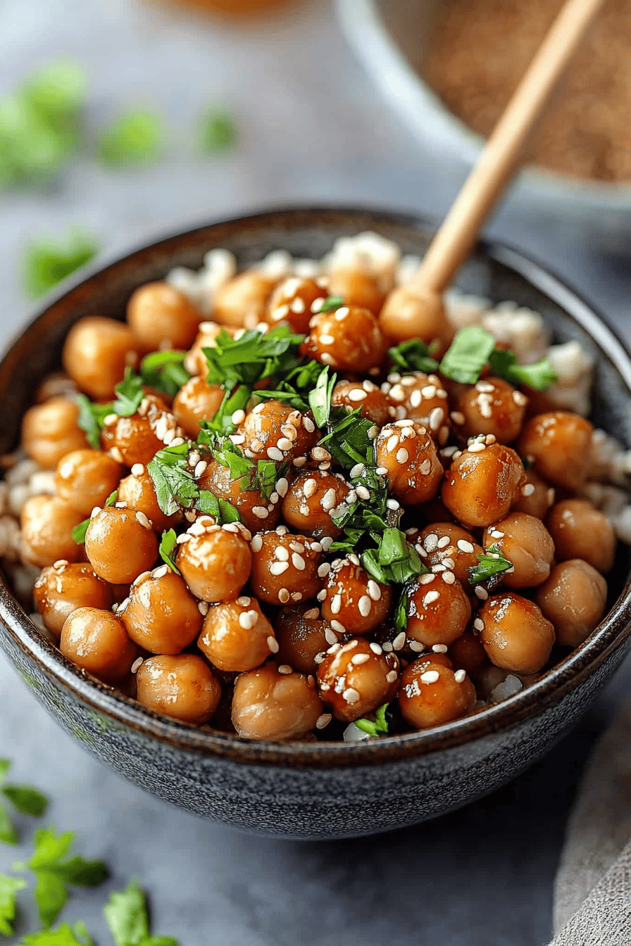 Vegan sesame chickpeas ingredients organized and measured on kitchen counter