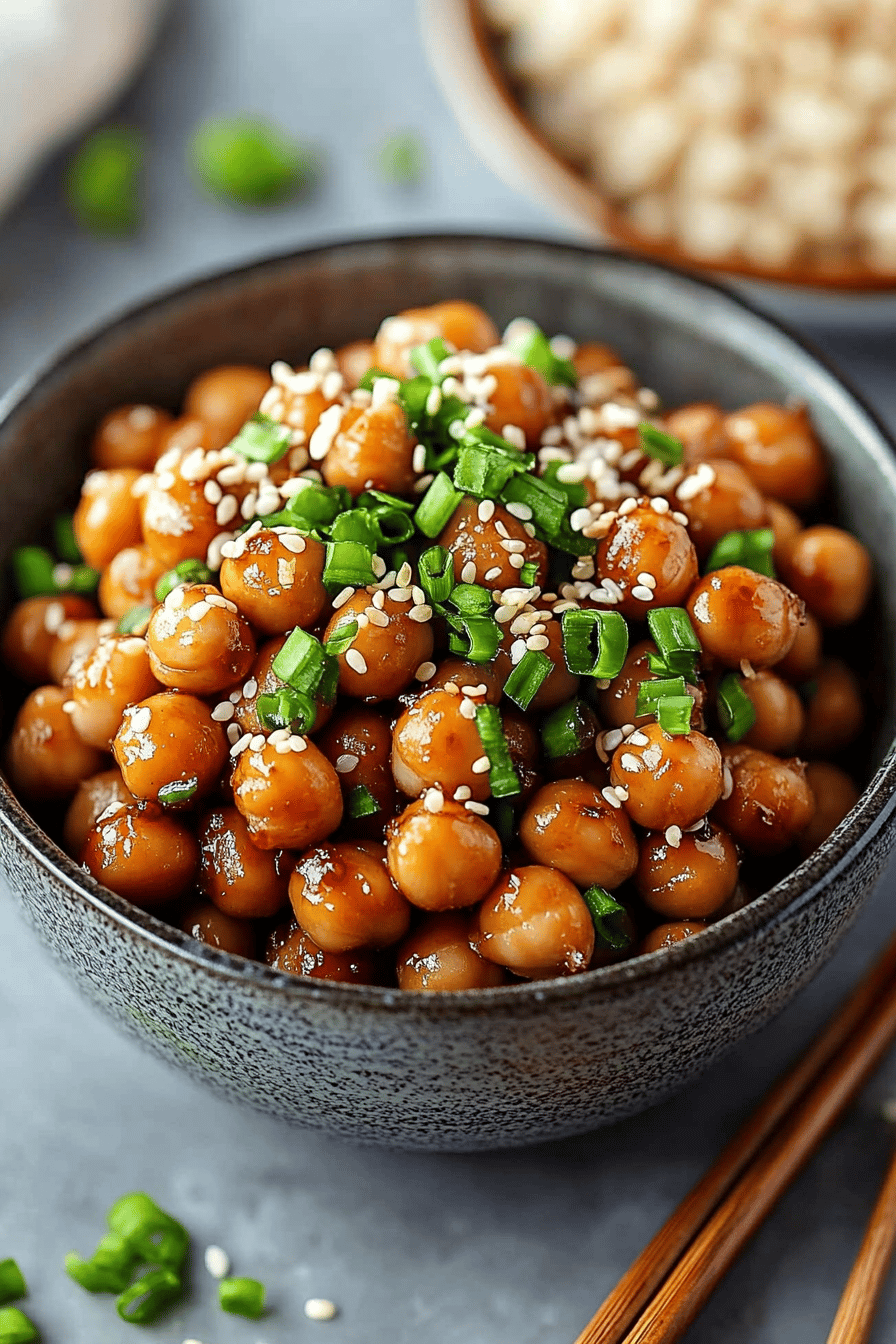 Vegan sesame chickpeas ingredients organized and measured on kitchen counter