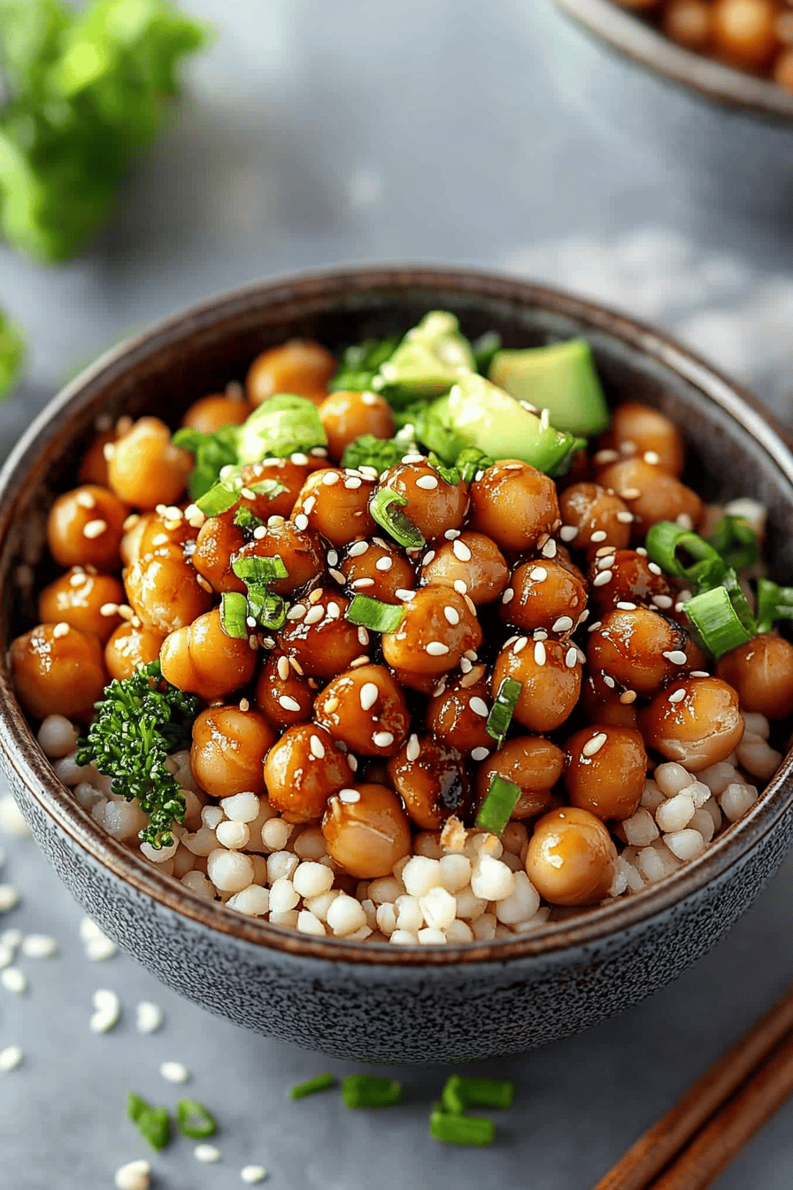 Vegan sesame chickpeas ingredients organized and measured on kitchen counter