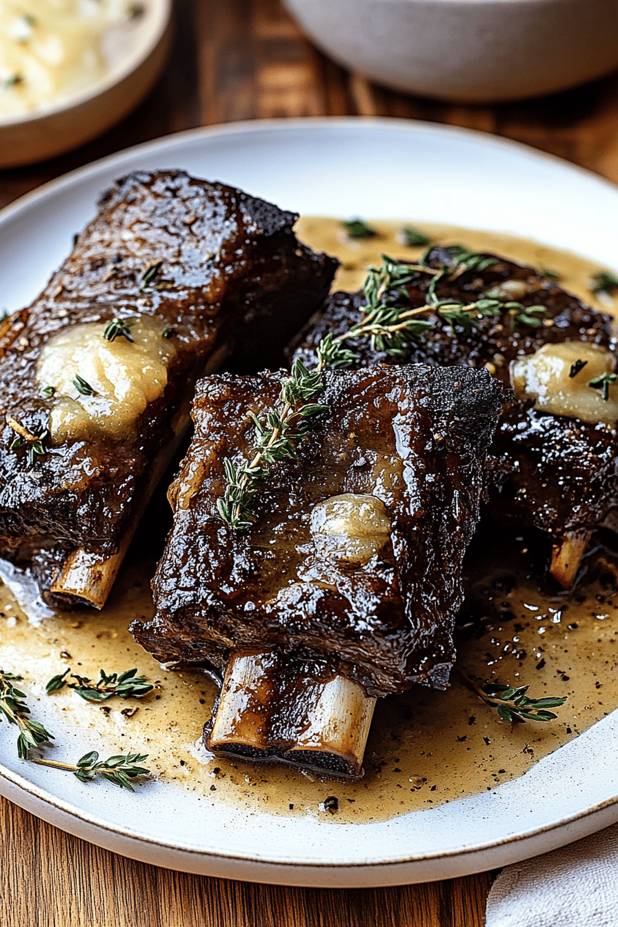 braised short ribs slice on plate showing perfect texture and swirl pattern