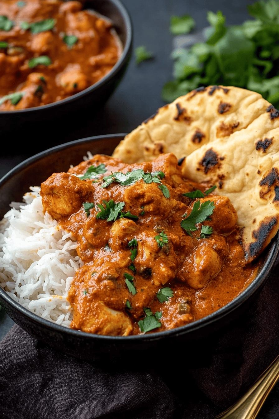 butter chicken ingredients organized and measured on kitchen counter