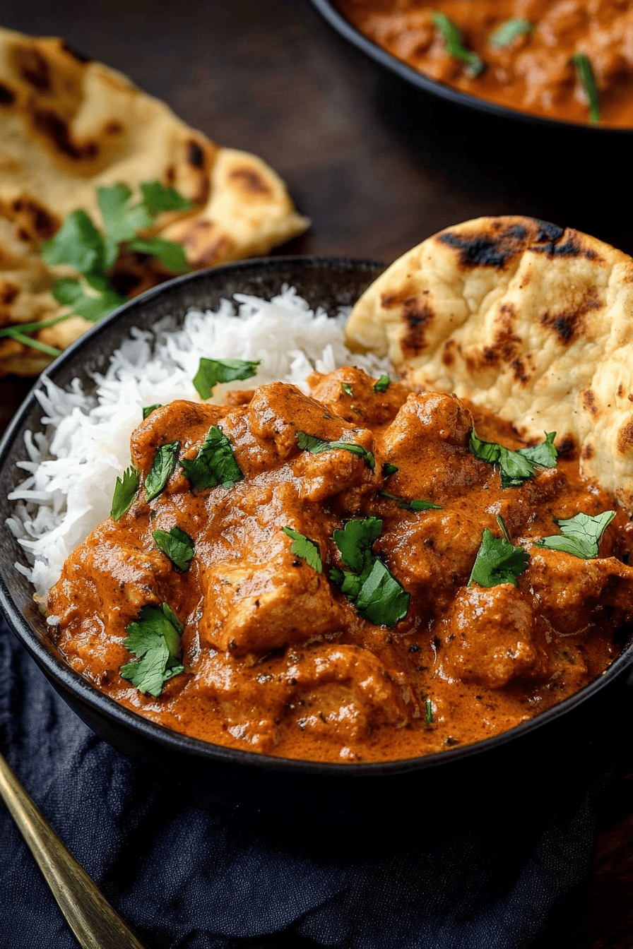 butter chicken slice on plate showing perfect texture and swirl pattern
